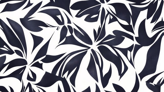 Bold black and white abstract leaf pattern design in contemporary style