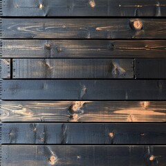 Close-up of textured black wooden planks with natural grain patterns and unique knots.