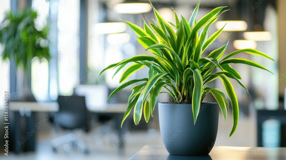 Poster Dracaena on a shelf, adding green accents to a modern office setup 
