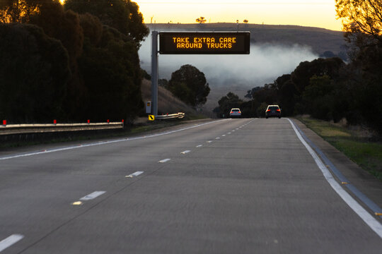take extra care around trucks sign on the Hume Highway