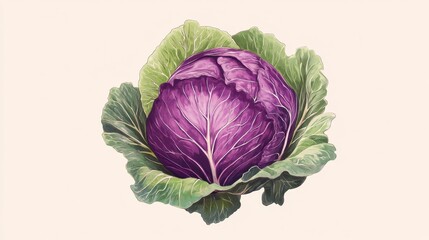 Obraz premium Vibrant Purple Cabbage with Lush Green Leaves Close-Up Still Life