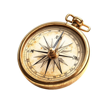Vintage compass isolated on transparent background with detailed design.