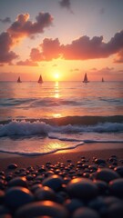 Obraz premium A tranquil ocean scene at sunset