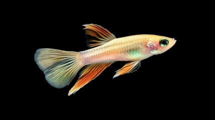 Fototapeta premium Golden fish with vibrant fins swimming in dark background