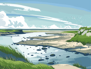 Immersive Flat-Style Tidal Flats: Uncover the Surreal Beauty of Coastal Intertidal Zones