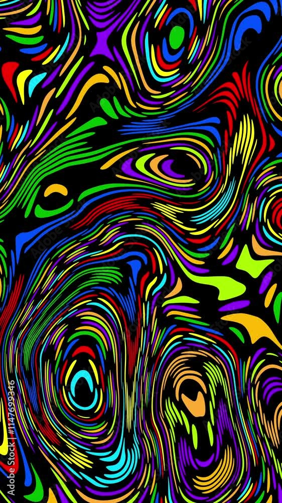 Poster abstract liquid patterns, fluid shapes , retro psychedelic style, seamless loop, wallpaper, vertical