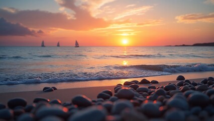 A tranquil ocean scene at sunset