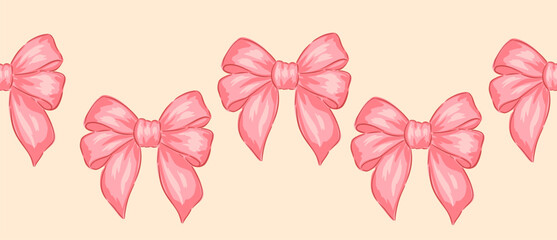Delicate hand drawn seamless border design featuring pink bows on a soft background