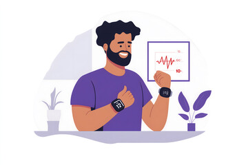 Man Checking Health Data: Digital Fitness Tracking Concept