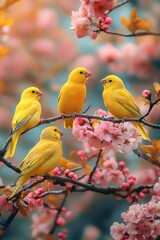Fototapeta premium Yellow birds on tree branch