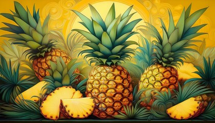 Fototapeta premium pineapple background. Top view of yellow bright background completely filled with pineapples