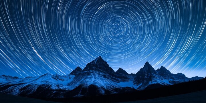 Silhouetted mountains create a stunning backdrop as circumpolar star trails dance in the northern sky, showcasing the beauty of nature s night display with these captivating silhouettes.