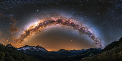 Fototapeta premium The Milky Way Galaxy illuminates the night sky, showcasing its stunning beauty and vastness. The Milky Way Galaxy captivates viewers with its mesmerizing stars and cosmic wonders.