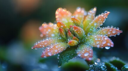 Fototapeta premium Dew-covered succulent, vibrant colors, close-up.
