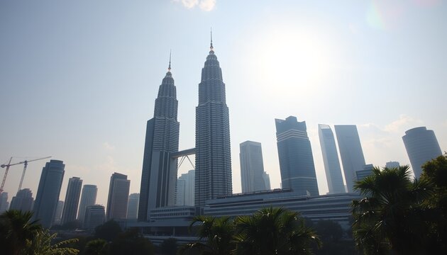 Photo of the twin buildings which are the mascot of the city of Kuala Lumpur, Malaysia