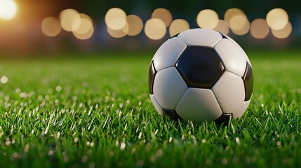 Fototapeta premium Realistic 3D Render of Soccer Ball on Grass