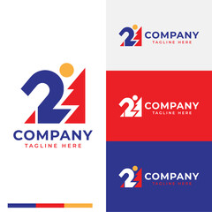 Iconic bold number 21 year Anniversary with lightning shape logo symbol icon flat stock vector design