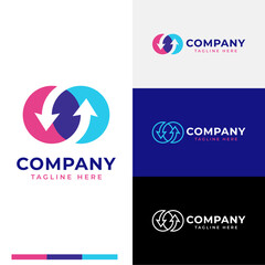 shapes of two overlay circles with two direction arrows up and down logo symbol icon flat stock vector design