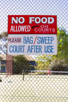 no food allowed sign at local tennis court in Canberra, ACT