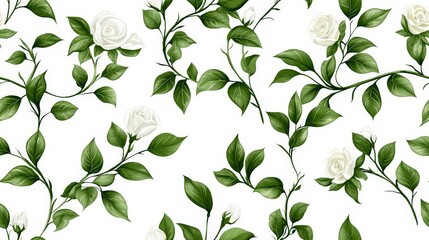 Elegant Rose and Ivy Vines Seamless Pattern