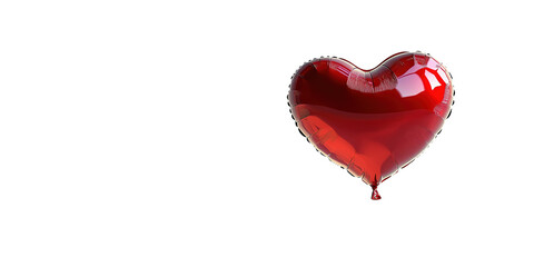  Shiny red heart-shaped balloon floating against white background symbolizes love, celebration, and romantic emotions with a glossy and festive appearance.