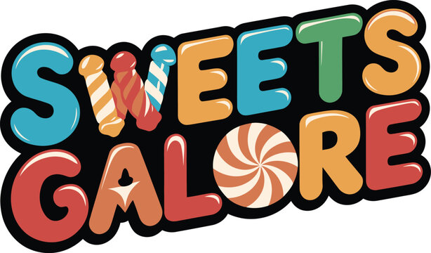 Colorful candy store sign with sweets and lollipop, vector illustration for kids party or advertisement
