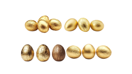 Golden chocolate Easter egg isolated on white background.