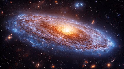 Spiral galaxy, stars, cosmic dust, vastness of space.