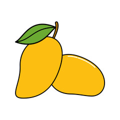 Whole ripe mango with leaf in green and yellow tones. Perfect for tropical-themed designs, packaging, or digital projects.