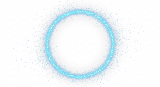 blue glitter circle with blue sparkles and blue star dust spread around isolated on transparent background