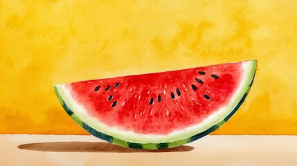 Watercolor Illustration of a Delicious Watermelon Slice