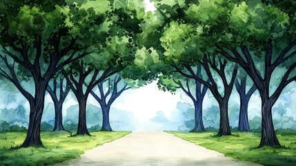 Serene Watercolor Forest Pathway Illustration