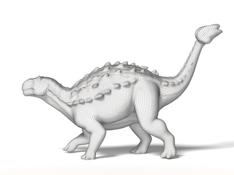 A white wireframe model of a ankylosaur