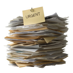 Urgent document pile office desk image with transparent background cluttered environment close-up view organization concept