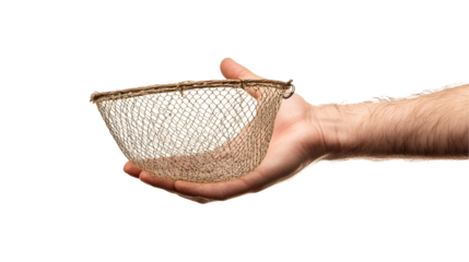 Hand Holding Small Antique Fishing Net, Mesh, Brown, Woven, Vintage, Catch, Empty, Texture, Gear