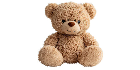 Obraz premium Fluffy teddy bear with soft beige fur, sitting with a sweet expression, exuding warmth, comfort, and nostalgia. Perfect for representing love, childhood, or sentimental feelings.