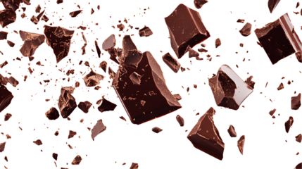 Shattered Dark Chocolate Pieces Falling Black Background