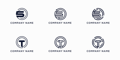 Set bundle global tech letters S and T logo design © MRANTAZI57