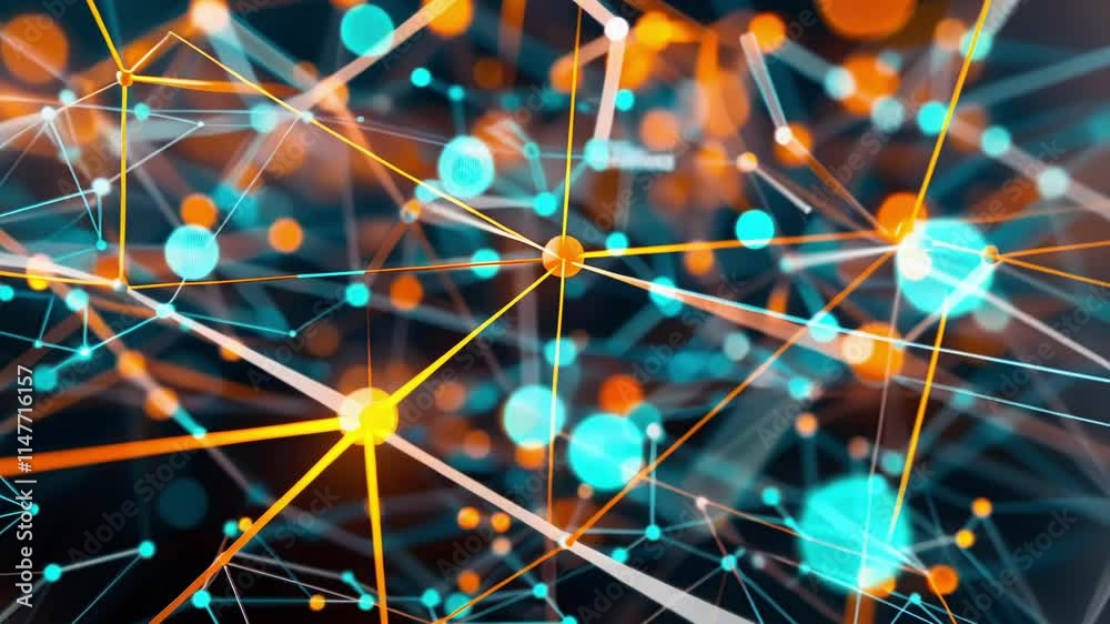 Poster complex network of interconnected nodes and lines forming a dynamic plexus structure, visualizing bi