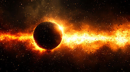 Fototapeta premium Fiery cosmic event with planet.