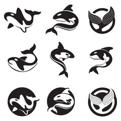 Simple black orca whale animal template logo creative design. Killer underwater animal. Logo for business, identity and branding.