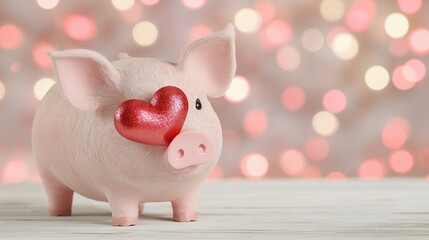 Adorable piggy bank with a heart, symbolizing love and savings. Perfect for financial themes, Valentine's Day, and cute animal imagery.