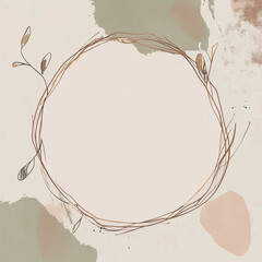 Elegant round frame background with copy space for greeting or name card, beige color design