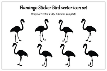 Flamingo Sticker Bird vector icon set, silhouette style white background.