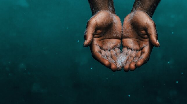 Hands cupping clear water droplets, showcasing the beauty and fragility of nature. A powerful reminder of water's significance in our ecosystem.