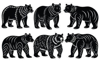 Vector Silhouettes of Majestic Bears in Various Poses