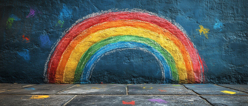 Chalk Rainbow on Wall. - Powered by Adobe