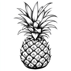 Obraz premium Black and white hand-drawn pineapple illustration.