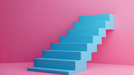 Obraz premium Abstract 3D Staircase Illustration: Pink and Blue Minimalist Design