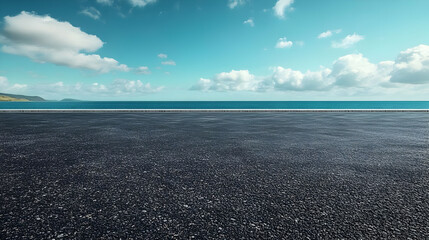 Obraz premium Black Asphalt Road Leading to Ocean Horizon - Realistic Background